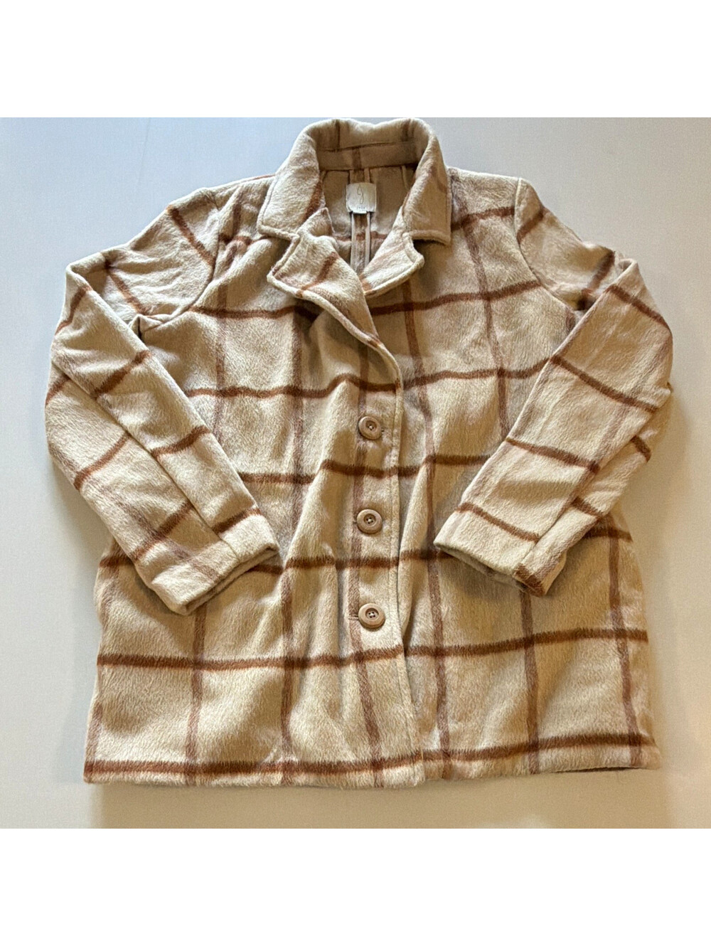 Joie Women’s Plaid Button Front Lined Short Jacket Long Sleeve Beige/Brown